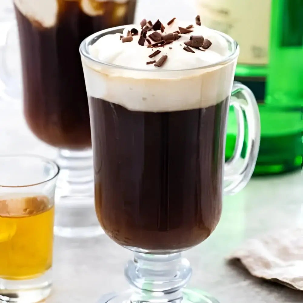 Irish Coffee in curved glass