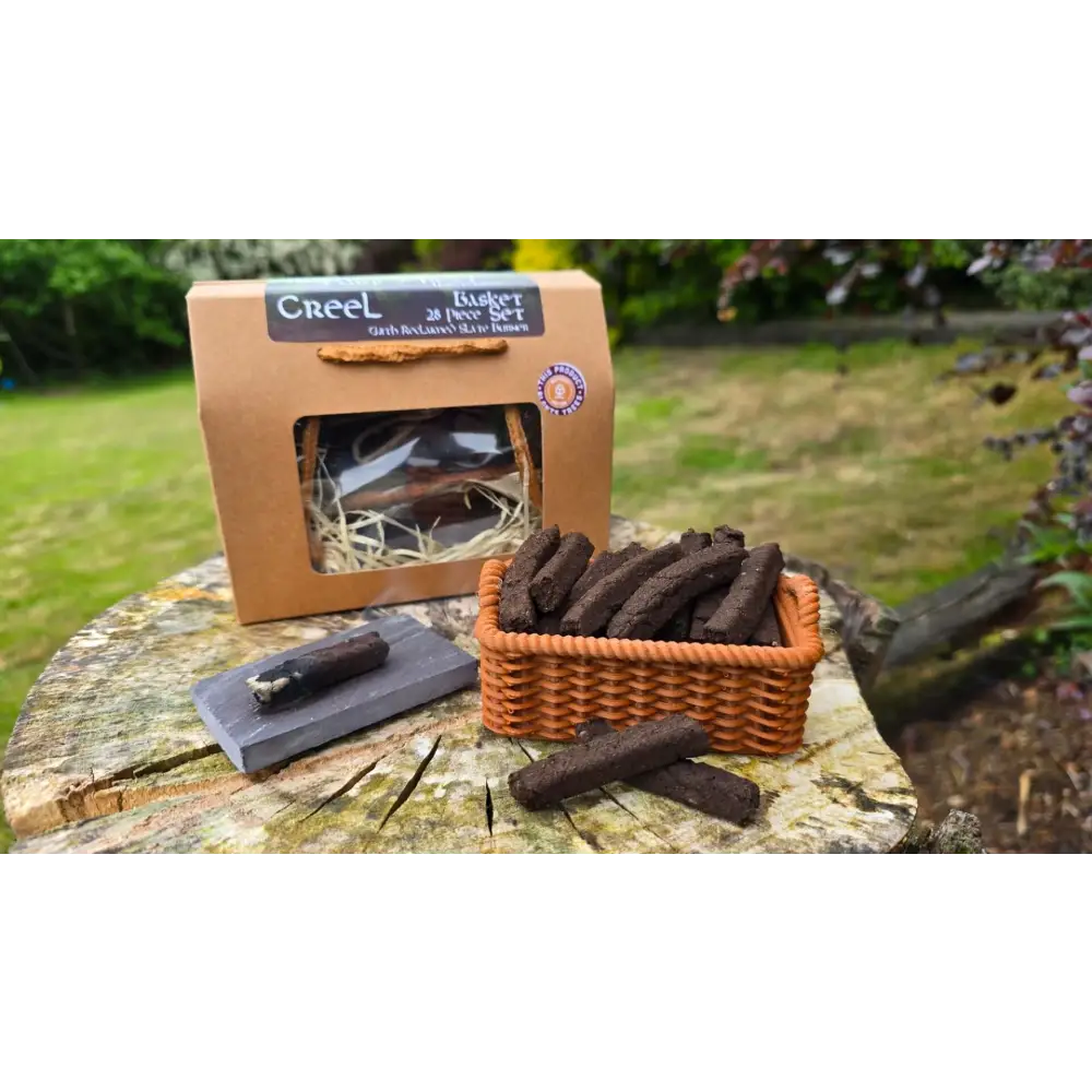 irish creel basket with turf incense
